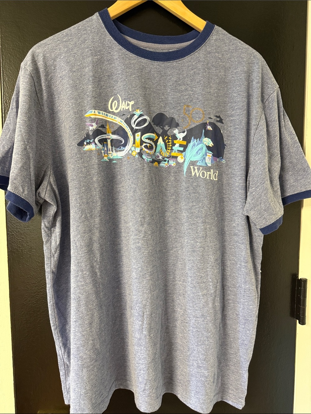 Walt Disney World 50th Anniversary Blue Ringer Tshirt Tee